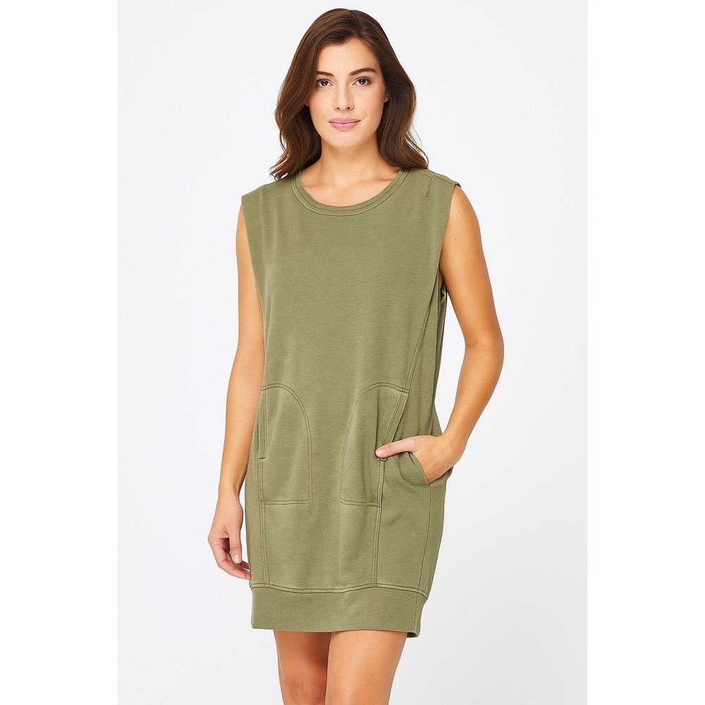 Daily Practice Olive Green Sleeveless Dress with Pockets‎ - Women's XS